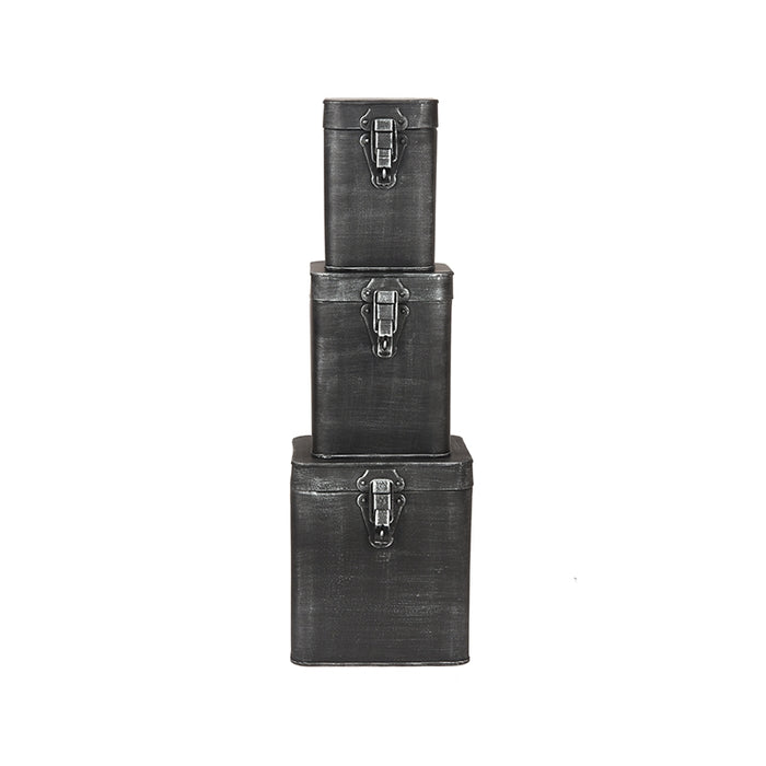 LABEL51 Opbergbox Antiek Zwart Metaal L 15x16x19 cm-Opbergdozen en manden-LABEL51