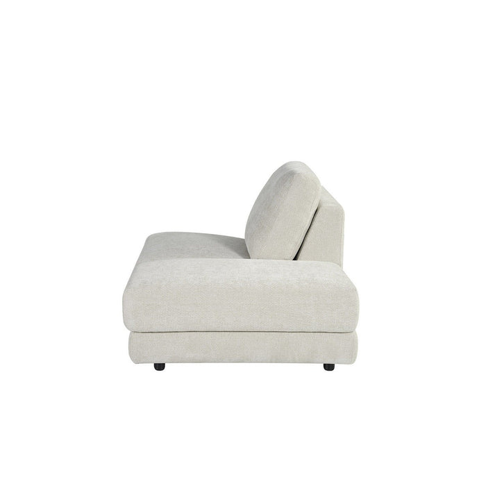 LABEL51 Tivoli ottomane in naturel chenille stof, 135x102x83 cm, modern design met rugleuning en zwarte pootjes.