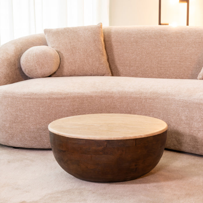 LABEL51 Salontafel Bowl - Espresso - Travertin - 70 cm - Rond-Salontafels-LABEL51