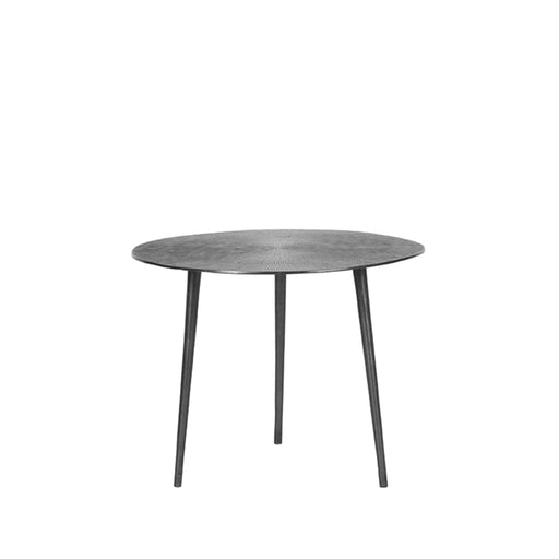 LABEL51 Nobby salontafel in grijs metaal met rond blad en drie slanke poten, 50x50x40 cm.