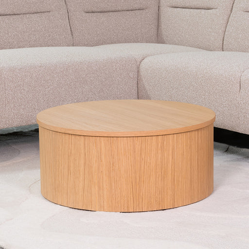LABEL51 ronde salontafel Oliva van naturel eikenhout met een diameter van 70 cm voor een modern interieur.