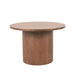 LABEL51 Oliva ronde salontafel van 60 cm in warm walnoot eikenhout met een robuuste cilindervormige voet.