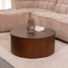 Ronde LABEL51 salontafel Oliva van 70 cm in walnoothout met een geribbelde voet en modern design.