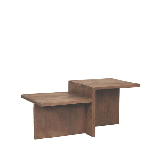 LABEL51 Skip salontafel van espresso mangohout met een getrapt design, afmeting 90x50x40 cm.