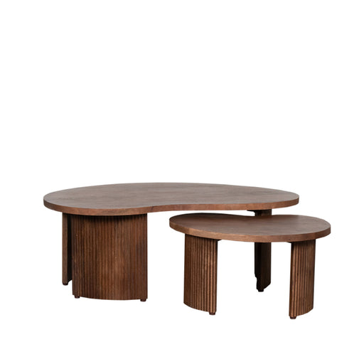 LABEL51 Timon salontafelset van mangohout met organische bladen en geribbelde poten in Nature Smooth afwerking.