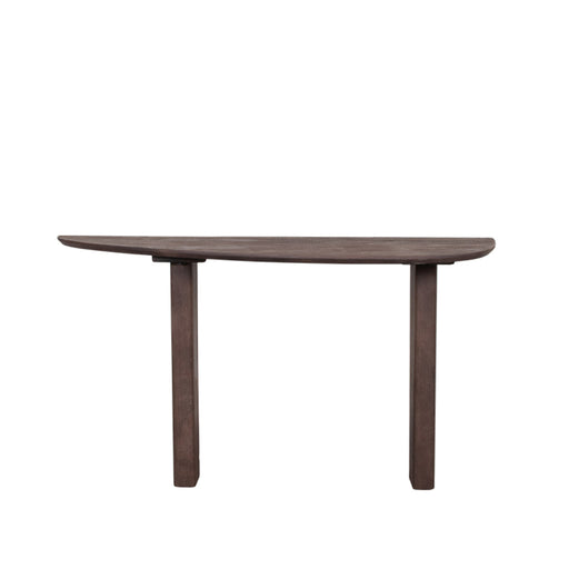 LABEL51 sidetable Wow van espresso mangohout met een ovaal blad, afmeting 135x40x75 cm.