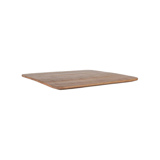 Vierkant mangohouten tafelblad van 70x70 cm in naturel met een robuuste, onregelmatige sloppy edge afwerking.
