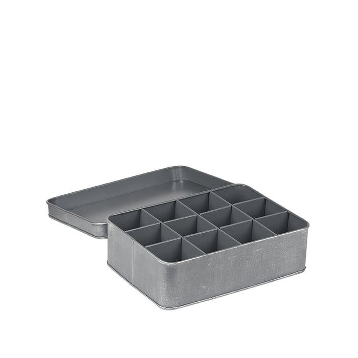 LABEL51 Theedoos Antiek Grijs Metaal - 27x19x8 cm-Opbergdozen en manden-LABEL51