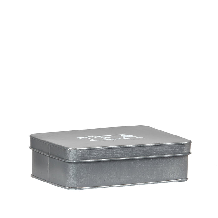 LABEL51 Theedoos Antiek Grijs Metaal - 27x19x8 cm-Opbergdozen en manden-LABEL51