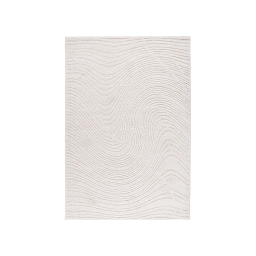 Rechthoekig ivoorkleurig LABEL51 Nola vloerkleed van polyester met golvend reliëfpatroon, 160x230 cm.