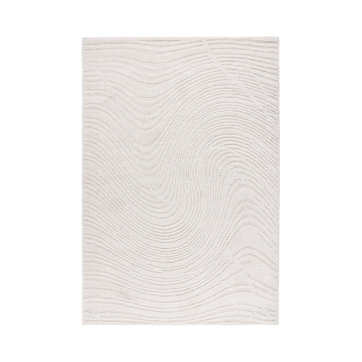 Rechthoekig ivoorkleurig LABEL51 Nola vloerkleed van polyester met een golvend reliëfpatroon, 200x290 cm.