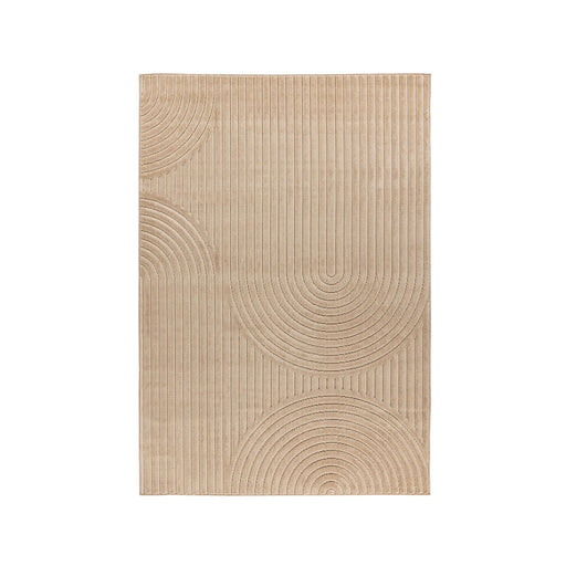 Rechthoekig beige LABEL51 Varo vloerkleed van 200x290 cm met een modern gestreept patroon en ronde vormen.
