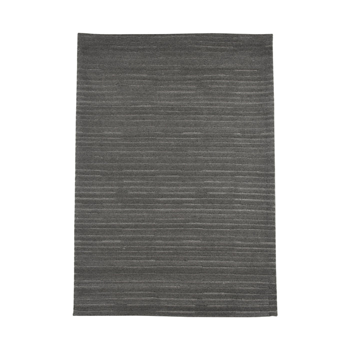 Antracietkleurig wollen vloerkleed Luxy van 200x300 cm met subtiel horizontaal gestreept reliëf.