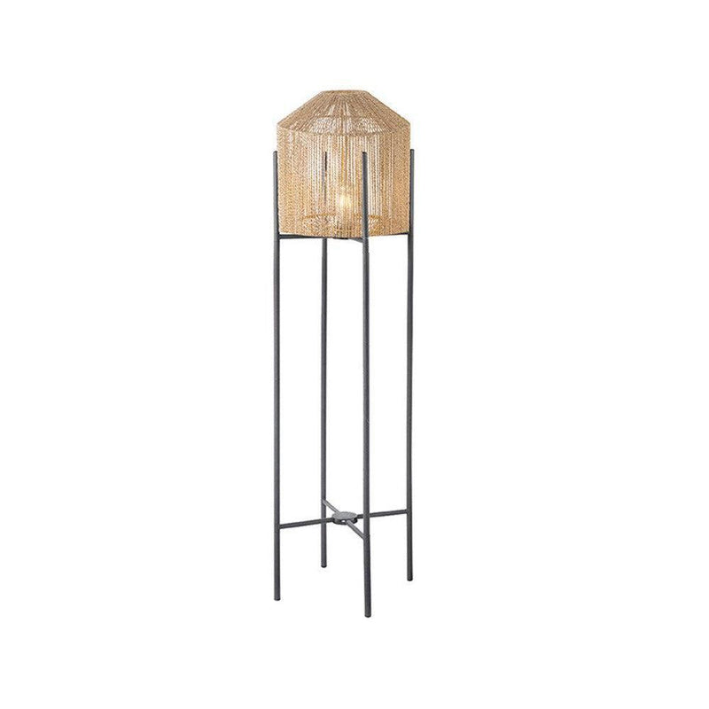 LABEL51 Ibiza vloerlamp van 150 cm hoog met een naturel jute kap op een slank zwart metalen frame.