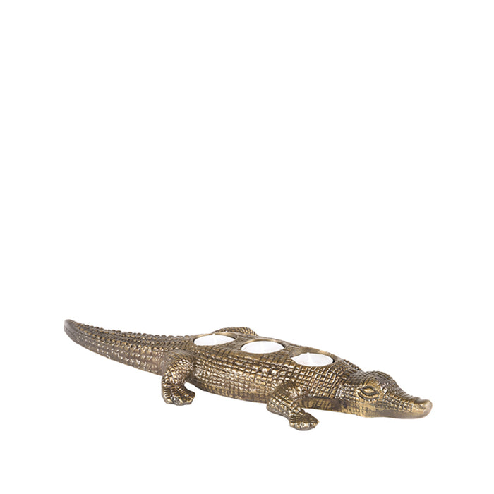 LABEL51 Waxinelichthouder Krokodil Antiek Goud 43x16x4 cm-Kaarsenhouders-LABEL51