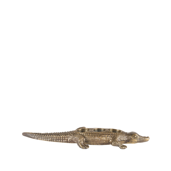 LABEL51 Waxinelichthouder Krokodil Antiek Goud 43x16x4 cm-Kaarsenhouders-LABEL51