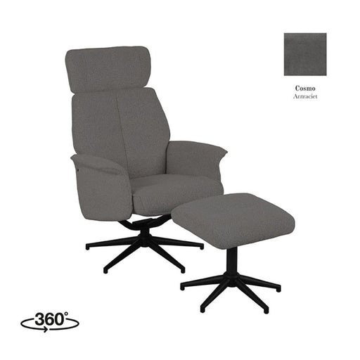 Label51 Relaxfauteuil Verdal + Ottomane 77x79x109 cm Cosmo Antraciet-Fauteuils-LABEL51