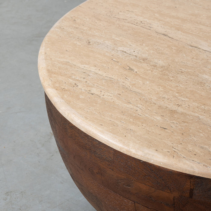LABEL51 Salontafel Bowl - Espresso - Travertin - 70 cm - Rond-Salontafels-LABEL51