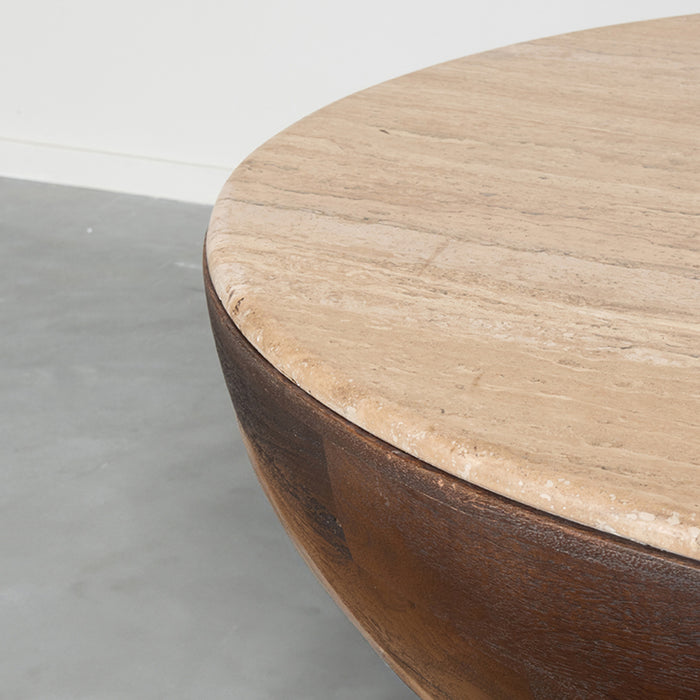 LABEL51 Salontafel Bowl - Espresso - Travertin - 90 cm - Rond-Salontafels-LABEL51