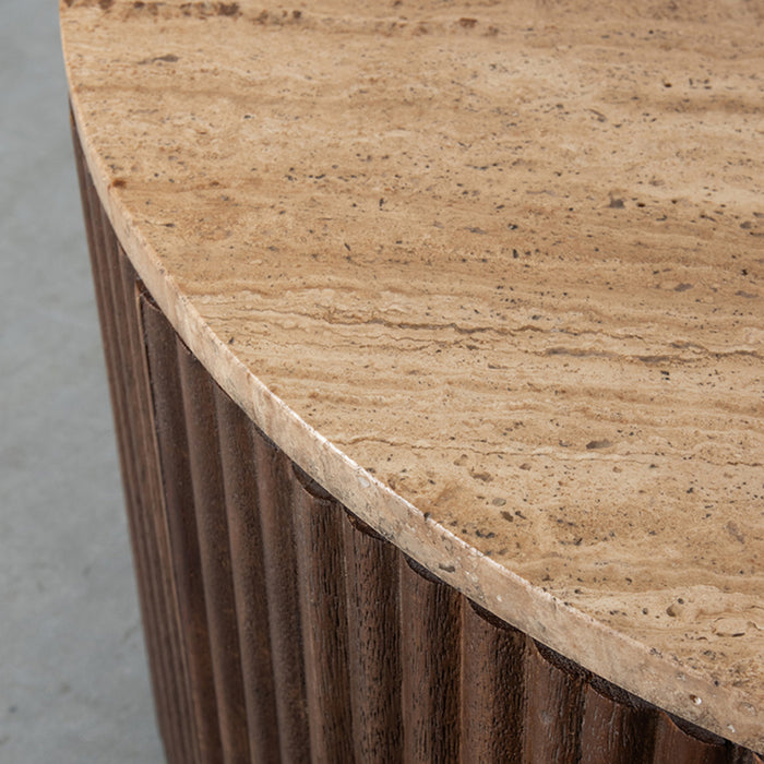 LABEL51 Salontafel Ribble - Espresso - Travertin - 50 cm - Rond-Salontafels-LABEL51