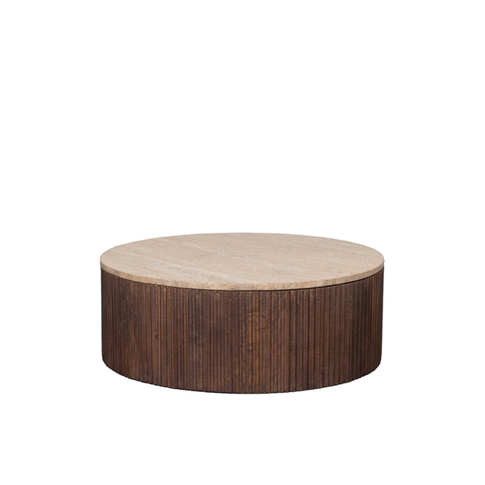 LABEL51 Salontafel Ribble - Espresso - Travertin - 70 cm - Rond-Salontafels-LABEL51