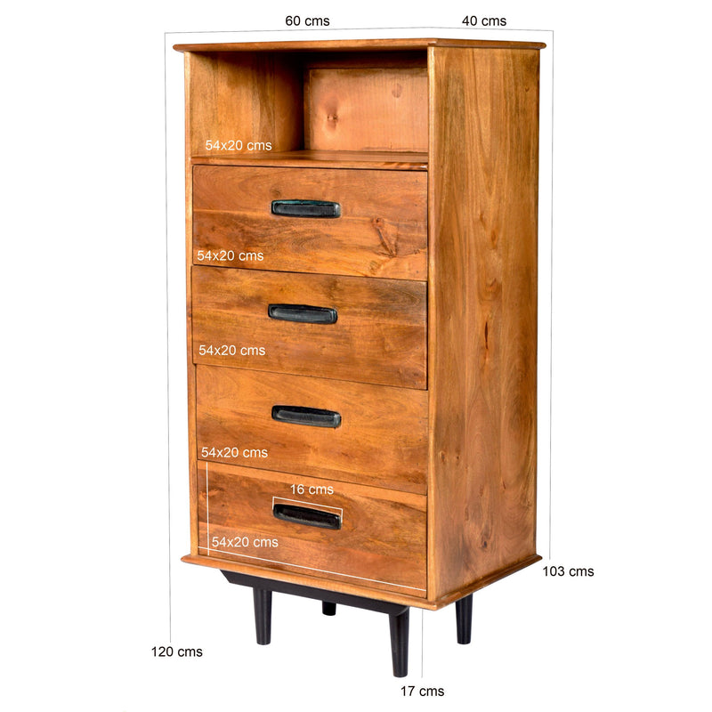 Ladenkast Ayleen Mangohout Naturel hout 60x45x120 cm-Ladenkasten-Livingfurn