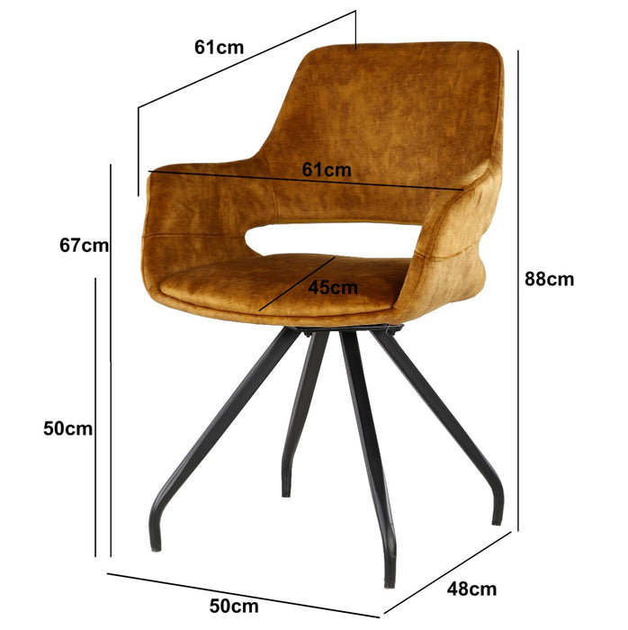 Livingfurn Capp Oker Velvet - Metaal-Eetkamerstoelen-Livingfurn
