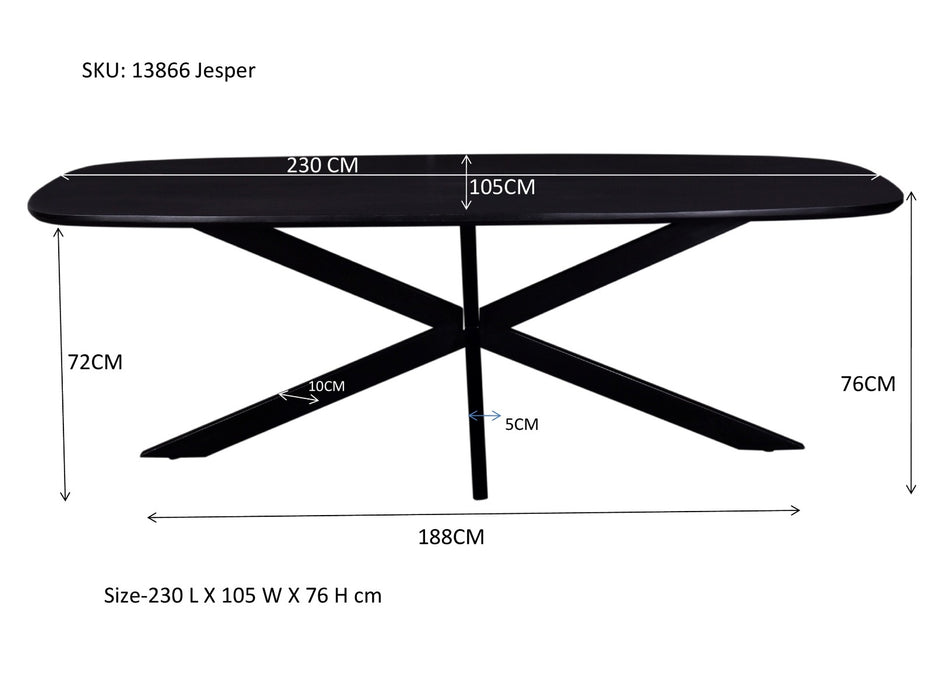 Livingfurn Jesper Danish Oval Black 230cm - Zwart - Metaal-Eettafels-Livingfurn