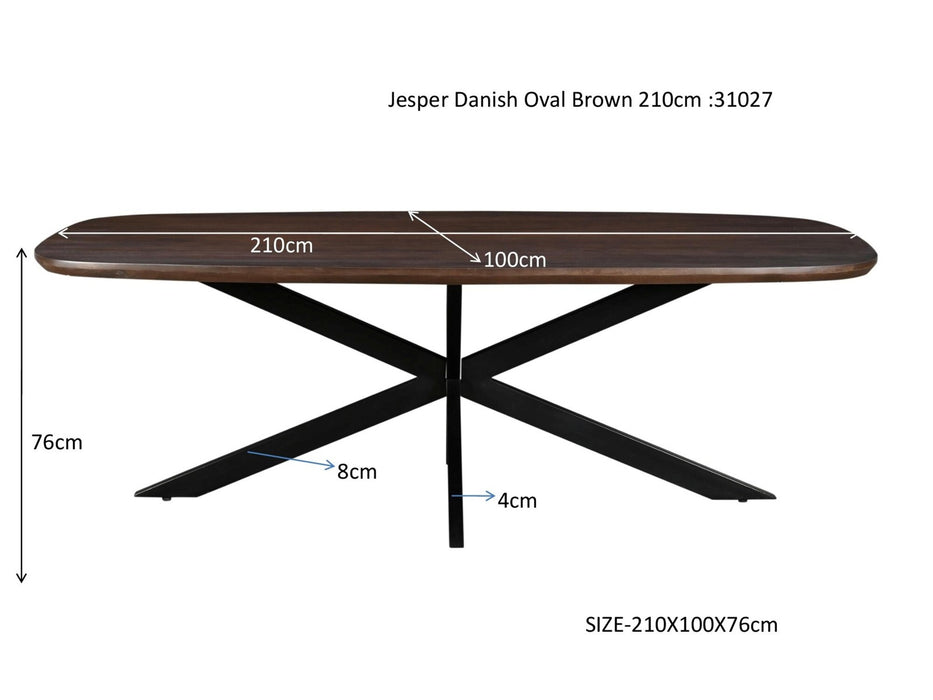 Livingfurn Jesper Danish Oval Brown 210cm - Bruin - Metaal-Eettafels-Livingfurn