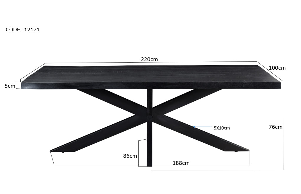 Livingfurn Kala Tree Top Spider 220 cm - Zwart - Metaal-Eettafels-Livingfurn