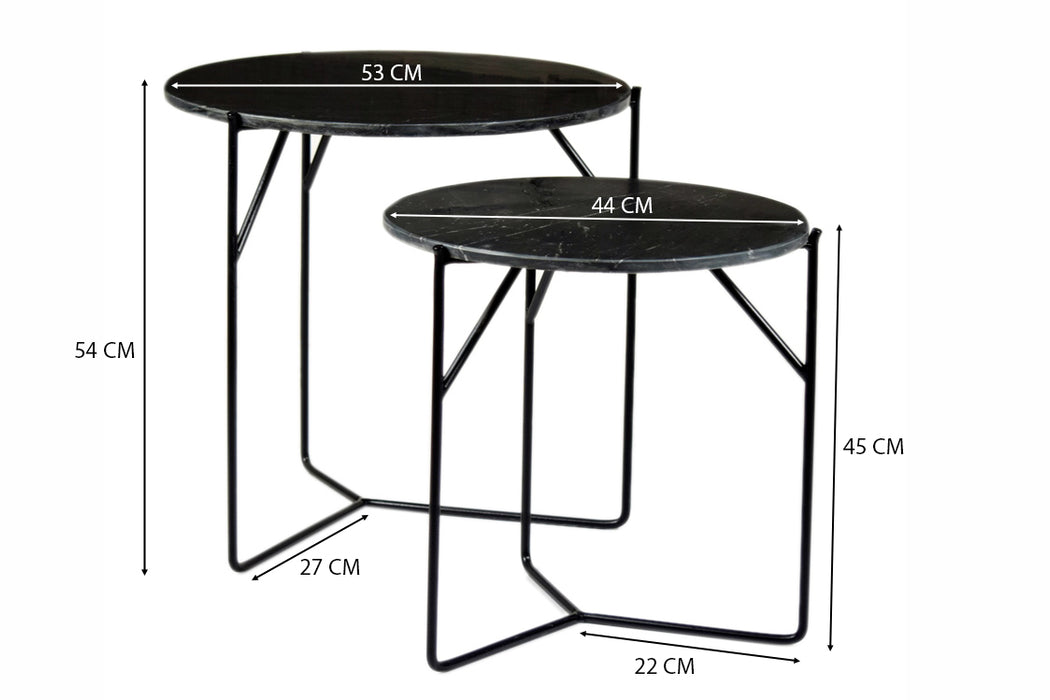 Livingfurn Mason Marble Black/Black Set of 2 - Zwart - Metaal-Eettafels-Livingfurn