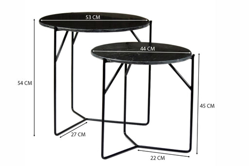 Livingfurn Mason Marble Black/Black Set of 2 - Zwart - Metaal-Eettafels-Livingfurn