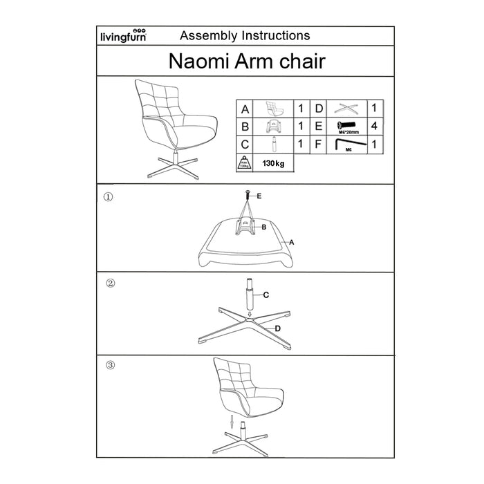 Livingfurn Naomi Pearl - Wit, Zwart - Metaal-Fauteuils-Livingfurn