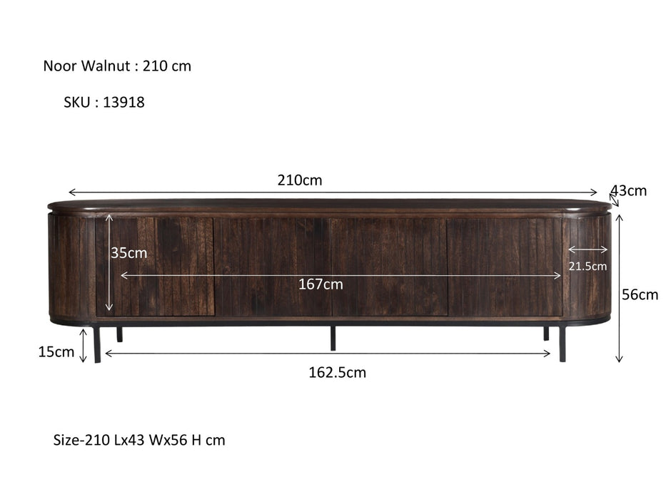 Livingfurn Noor Walnut 210cm - Bruin - Metaal-Dressoirs-Livingfurn