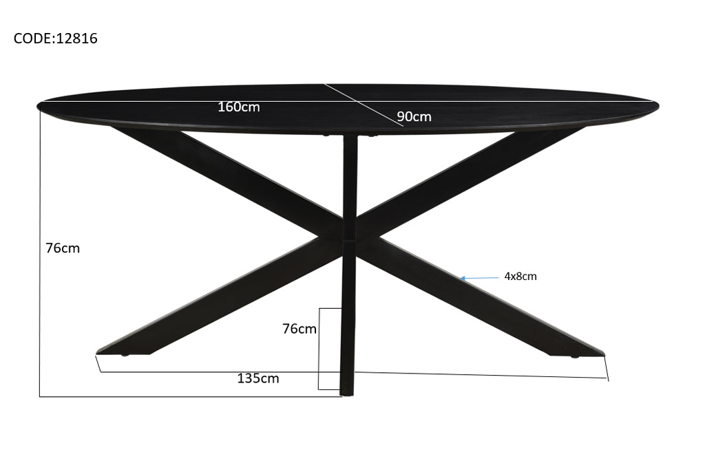 Livingfurn Oslo Oval Black 160 cm - Zwart-Eettafels-Livingfurn