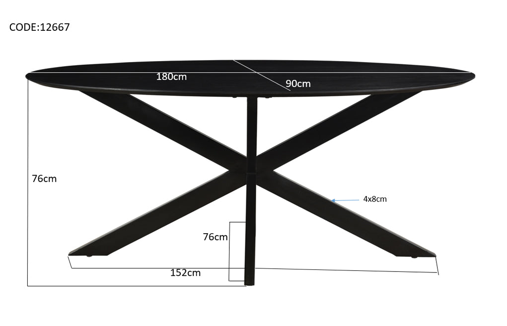 Livingfurn Oslo Oval Black 180 cm - Zwart-Eettafels-Livingfurn