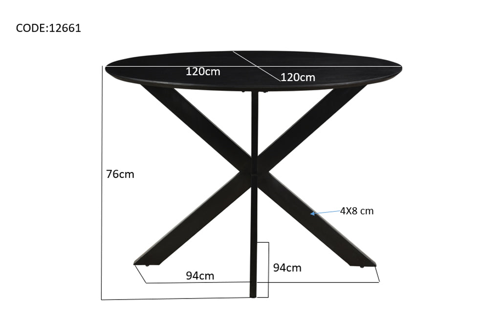 Livingfurn Oslo Round Black 120 cm - Zwart - Mangohout-Eettafels-Livingfurn