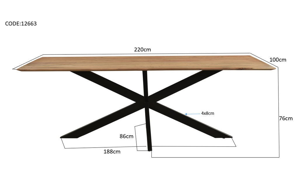 Livingfurn Oslo Spider Acasia 220 cm - Naturel - Metaal-Eettafels-Livingfurn