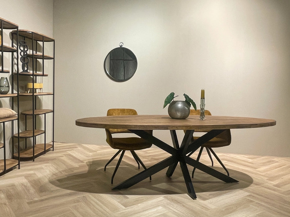 Livingfurn Rocky Oval 180 cm - Naturel - Metaal-Eettafels-Livingfurn