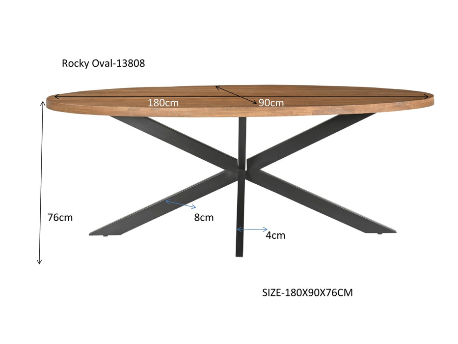 Livingfurn Rocky Oval 180 cm - Naturel - Metaal-Eettafels-Livingfurn