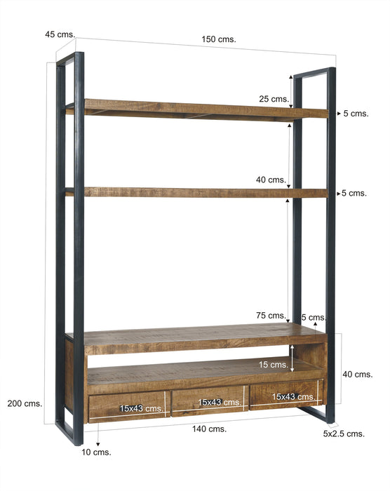 Livingfurn TV- Nairobi High 150 cm - Naturel - Metaal-TV-meubels-Livingfurn