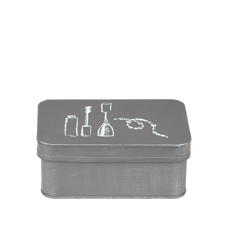 Make-Up opbergkist Antiek Grijs Metaal - 21x15x9 cm-Opbergdozen en manden-LABEL51