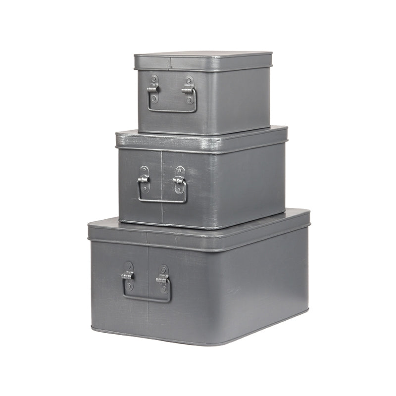 Media Opbergkist Antiek Grijs Metaal L 27x21x16 cm-Opbergdozen en manden-LABEL51