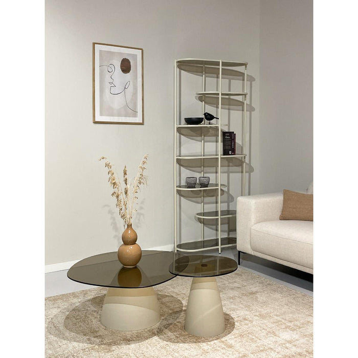 Opbergkast Brix Eettafel Glas Crème wit 85x35x190 cm-Opbergkasten-Livingfurn