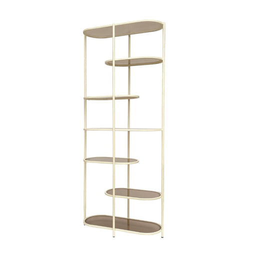 Opbergkast Brix Glas Crème wit 85x35x190 cm-Opbergkasten-Livingfurn