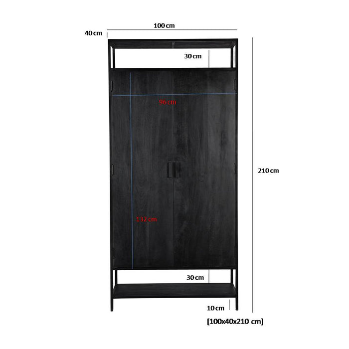 Opbergkast Kala Mangohout Zwart 100x40x210 cm-Opbergkasten-Livingfurn