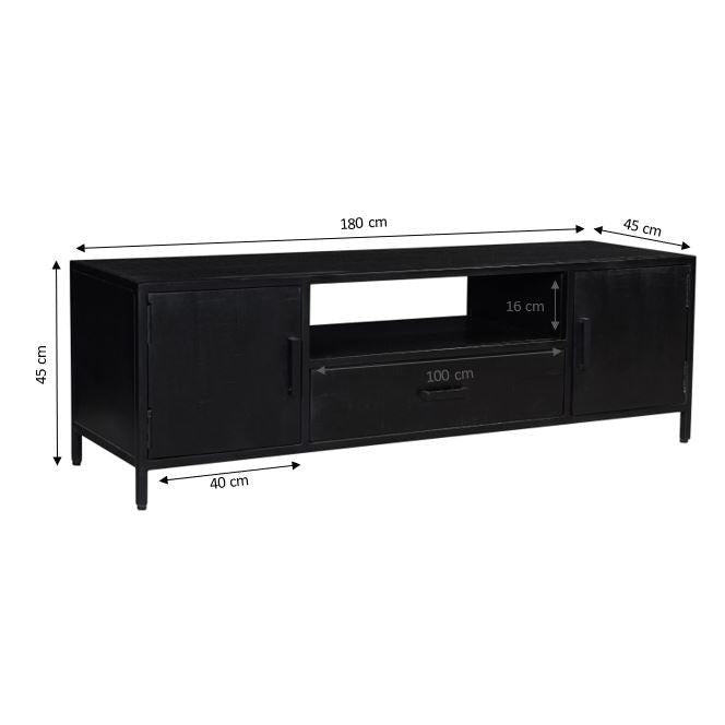 Opbergkast Kala Mangohout Zwart 180x40x46 cm-TV-meubels-Livingfurn
