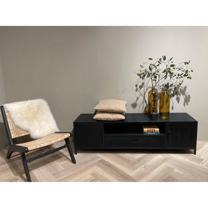 Opbergkast Kala Mangohout Zwart 180x40x46 cm-TV-meubels-Livingfurn