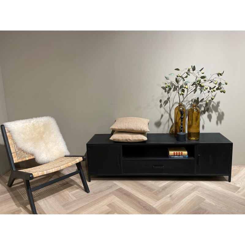 Opbergkast Kala Mangohout Zwart 180x40x46 cm-TV-meubels-Livingfurn