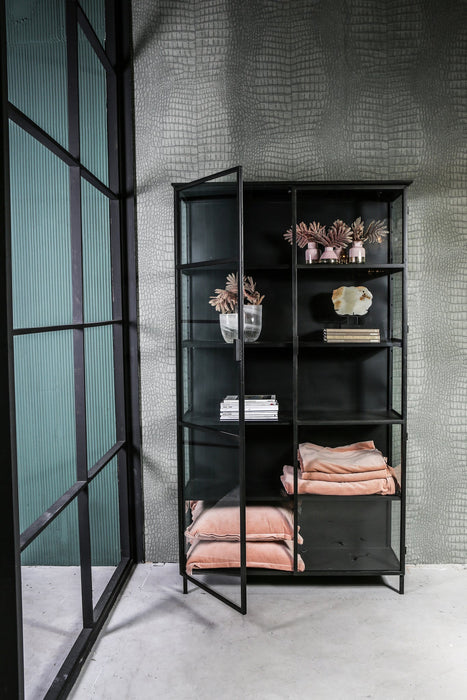 Opbergkast Kast Elina Glas Zwart-Opbergkasten-PTMD
